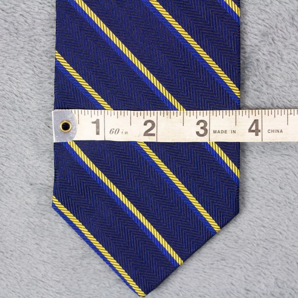 Brooks Brothers Makers Mens Silk Tie Blue Yellow Stripe Herringbone Made in‎ USA